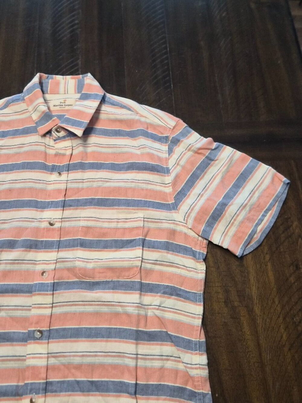 Marine Layer Shirt Mens Medium Pink Blue Short Sleeve Button Front Casual G256